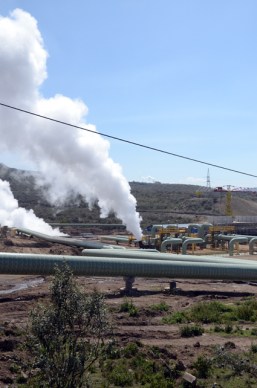The large Olkaria geothermal industrial area is just inside the gates of the national park. Photo Mats Hellmark 